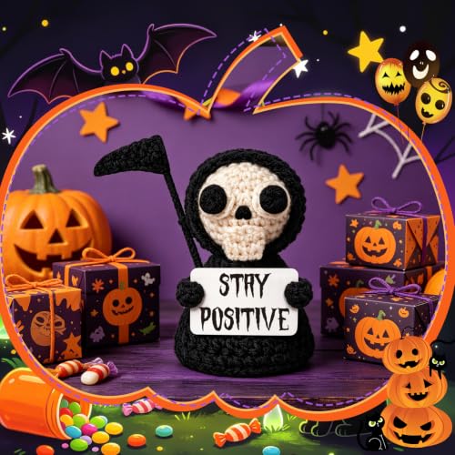 Grim Reaper Crochet Plush - Funny Gothic Office Decor & Sarcastic Gift