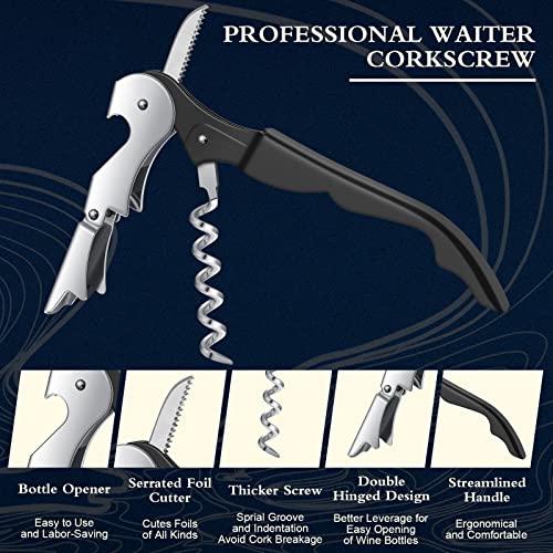 Raiten Black 60pcs Waiter's Corkscrew Wine Openers All-in-One Bottle Opener with Foil Cutter