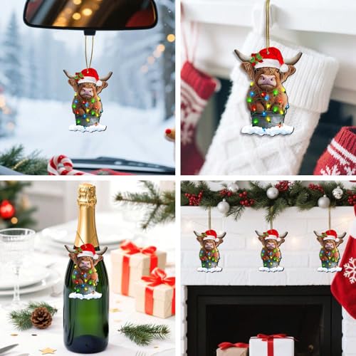 Highland Cow Christmas Ornament, Double-Sided Wooden Farm Animal Decor