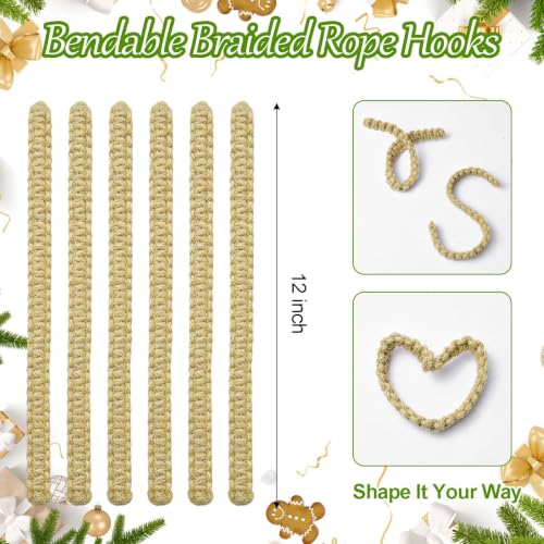 6 Pack Christmas Bendable Stocking Holders with Jute Rope - Rustic Mantle Hooks