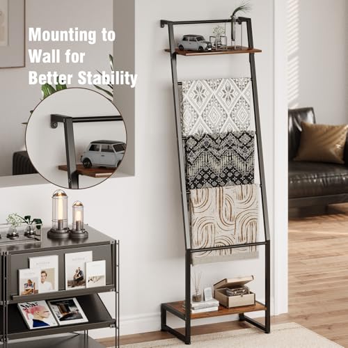 6-Tier Blanket Ladder Shelf, Wall-Leaning Metal Rack for Towels and Throws