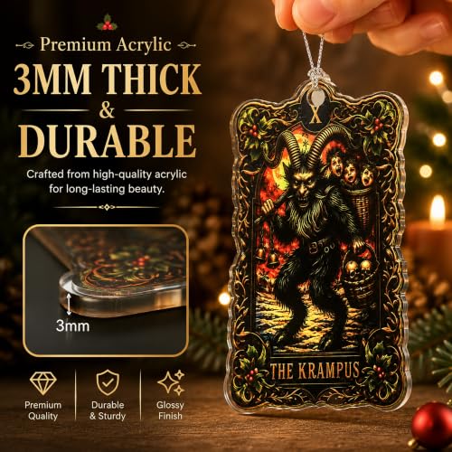 NELXI Krampus Ornament 4-Inch Acrylic, Halloween 13.10, Alpine Folklore Gothic Christmas Decor