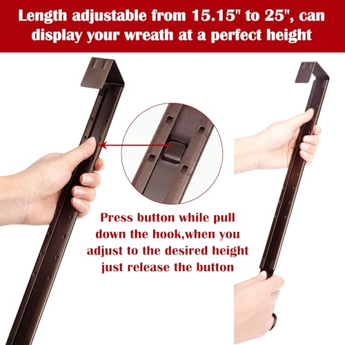 Adjustable Metal Wreath Door Hanger - Over the Door Hook 15-25 Inch
