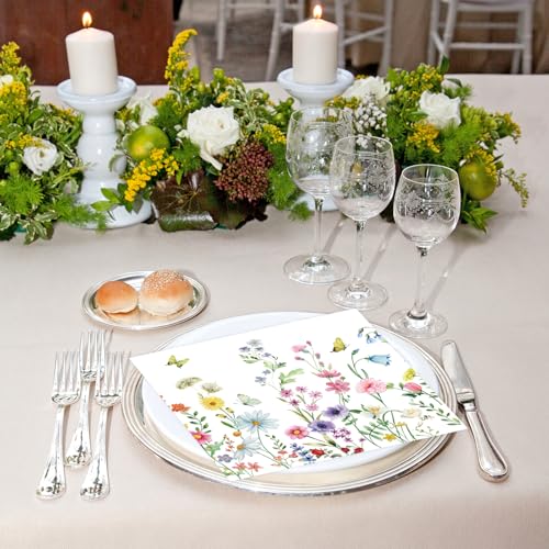50 Pcs Wildflower Paper Napkins 13x13 Inch Floral Disposable Party Supplies