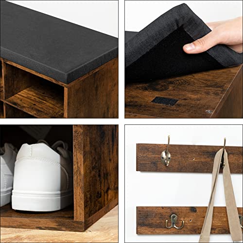 Entryway Shoe Storage Bench with Cushion and 12 Cubbies, 39.4-Inch
