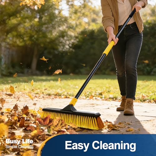 18-Inch Heavy Duty Outdoor Push Broom with Stiff Bristles & Long Handle