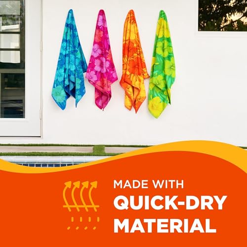 Colorful Hibiscus Cotton Beach Towels - 30" x 60" - 4 Pack