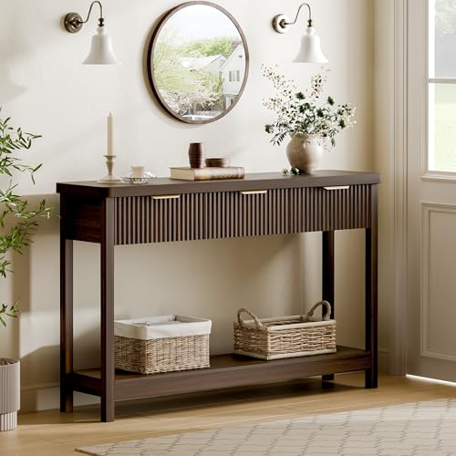 51-Inch Fluted Console Table with 3 Drawers and Open Storage Shelf