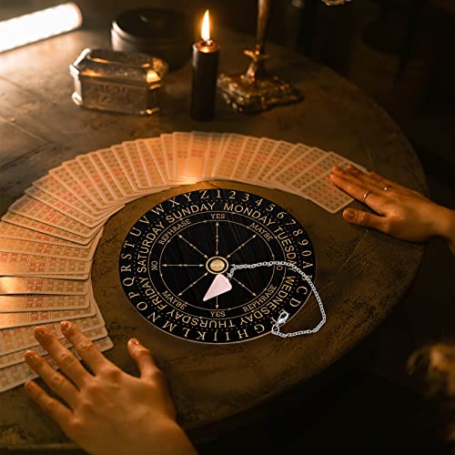 Wooden Witch Pendulum Board with Rose Quartz Crystal Dowsing Kit