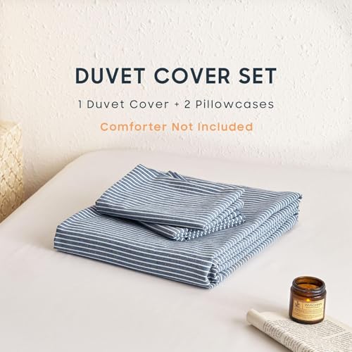 100% Washed Cotton Striped Duvet Cover Set - 3 Piece Twin/Twin XL Bedding
