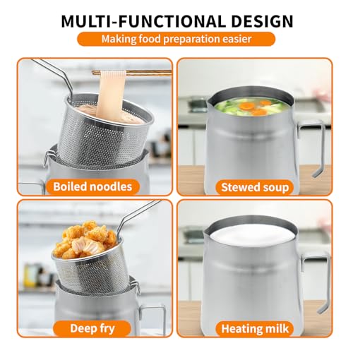 68oz Stainless Steel Oil Filter Pot with Fryer Basket - Stovetop Grease Container