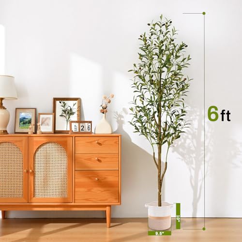 6FT Artificial Olive Tree with Cotton Basket for Home Decor