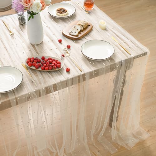 Horaldaily White Beige Pearl Tablecloth 60x104 Inch Rectangular Home Decor