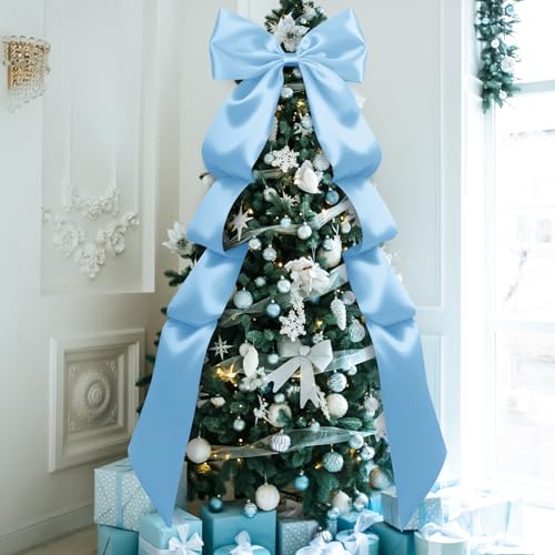 Knitgrip Blue Satin Extra Large Christmas Tree Topper Bow 118x28 in