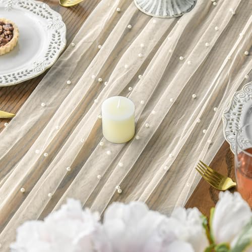 Pearl Beige Gauze Table Runner 120 Inch - Sheer Wedding & Party Decor