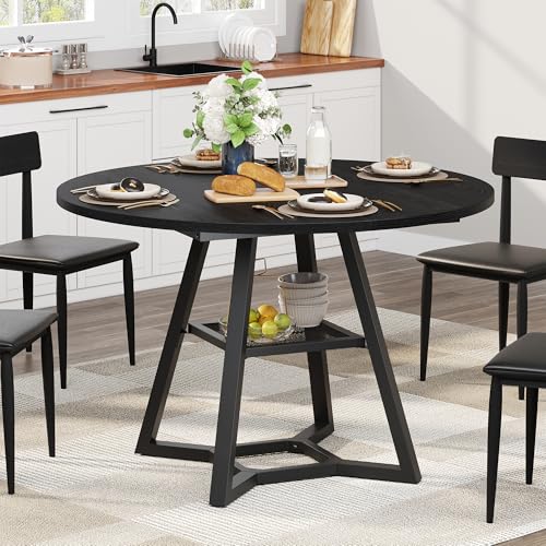 43-Inch Round Dining Table with Pedestal Base, Industrial Kitchen Table