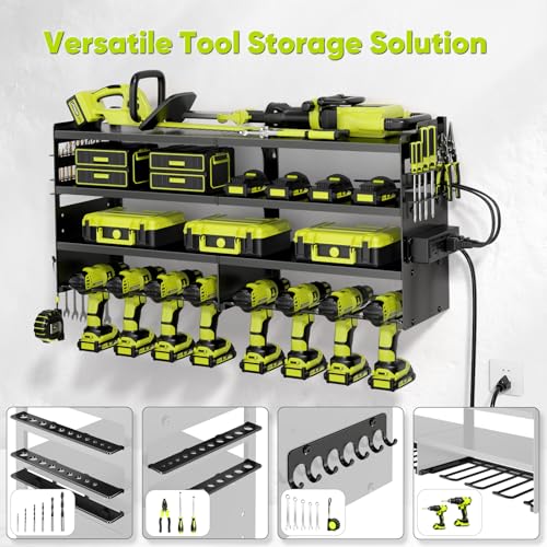 Heavy Duty Power Tool Organizer Wall Mount with Charging Station