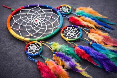 Rainbow Chakra Dream Catcher Wall Decor, 7-Inch Boho Hanging Ornament