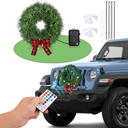 OVSOR 12 inch RGB LED Car Wreath with Remote - Decor for Car Grill