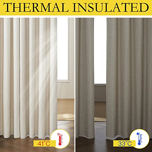 100% Blackout Linen Curtains 84 Inch - Thermal Insulated Grommet Drapes