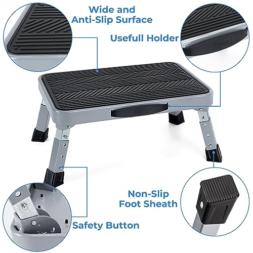 Height-Adjustable Folding Step Stool, Non-Slip Platform Ladder, 330 Lbs