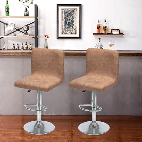 Stretch Bar Stool Covers Set of 4 - Light Brown Faux Leather