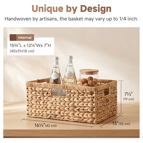 Large Woven Water Hyacinth Storage Basket with Built-in Handles