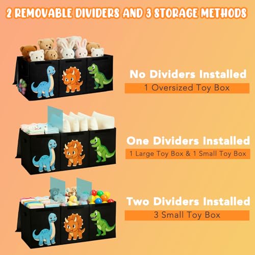 Extra Large Collapsible Toy Chest with Dividers – 40" Dinosaur Toy Organizer