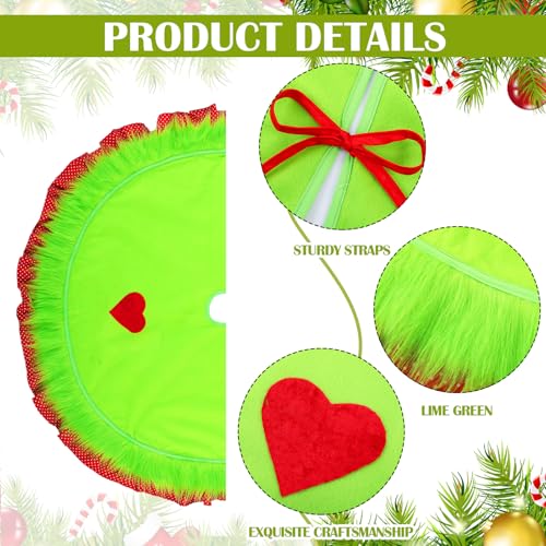 Soulchen 48 Inch Lime Green Christmas Tree Skirt Felt Tree Collar with Plush Trim