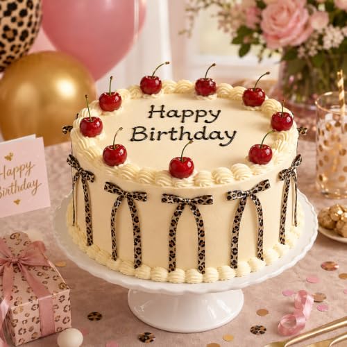 30-Pack Leopard Print Cake Bow Toppers - Reusable Ribbon Bow Cake Decorations