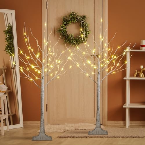 LIGHTSHARE 4 Feet 48L LED Birch Tree Lights, 2-Pack, Warm White, Indoor/Outdoor Holiday Decor