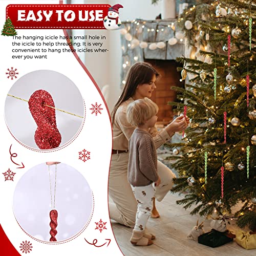Patelai 60 Pieces Red and Green Twisted Icicle Christmas Tree Decorations - Glitter Spiral Ornaments for Holiday, Wedding & Party