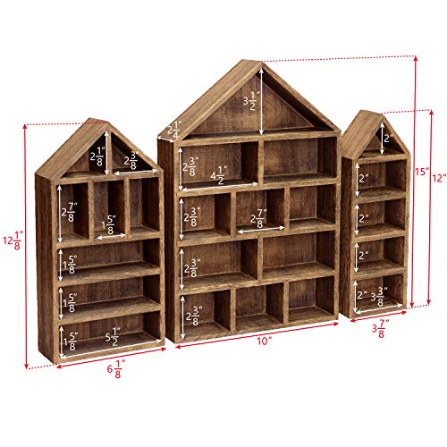Wooden House-Shaped Shadow Box Display Shelf, Wall-Mounted Organizer