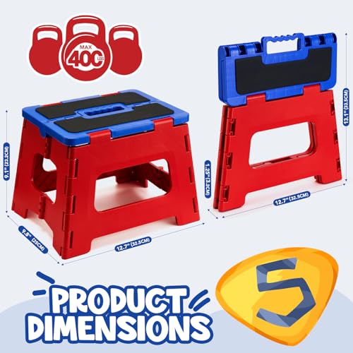 9-Inch Folding Step Stool for Kids - Heavy Duty 400lb Capacity Collapsible