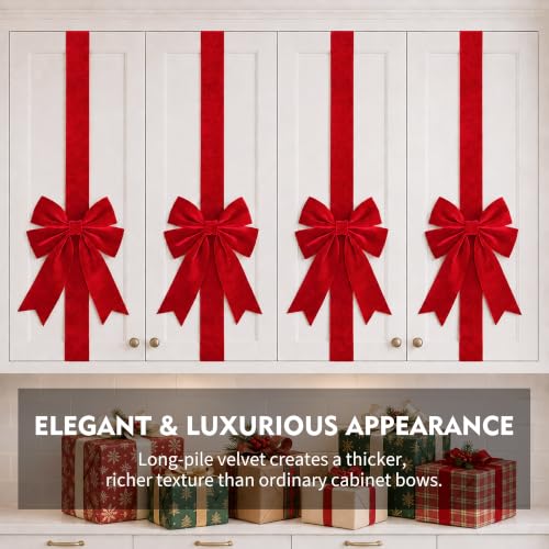 Senjie Red Velvet Cabinet Bows 8-Pack for Kitchen & Holiday Decor - Fits Most Cabinets