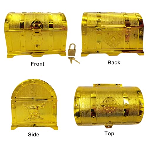 Kids Pirate Treasure Chest with Lock and Key - Gold Plastic Storage Box