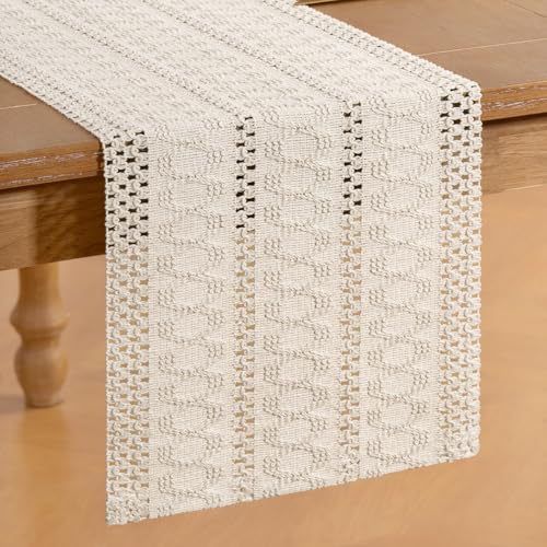 Socomi Beige Boho Farmhouse Table Runner 12" x 90" Fall Rustic Decor