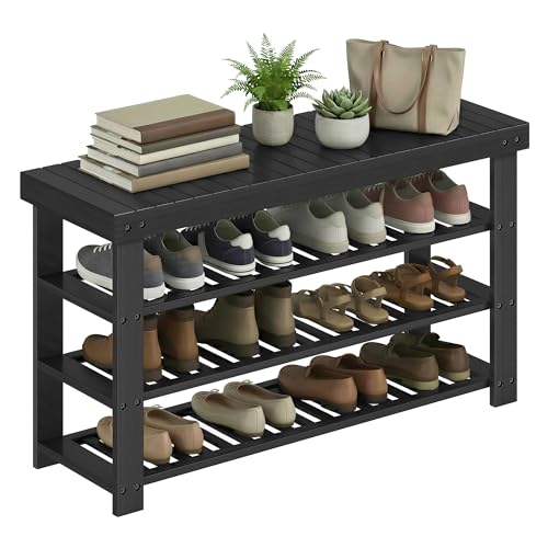 4-Tier Bamboo Shoe Rack Bench, Entryway Shoe Storage Organizer