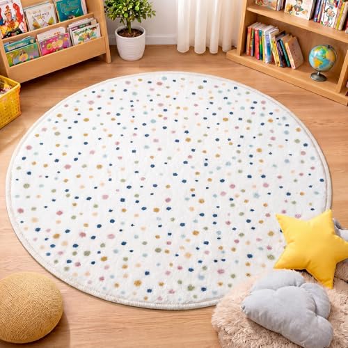 4 ft Round Boho Classroom Rug, Non-Slip Soft Reading Corner Carpet