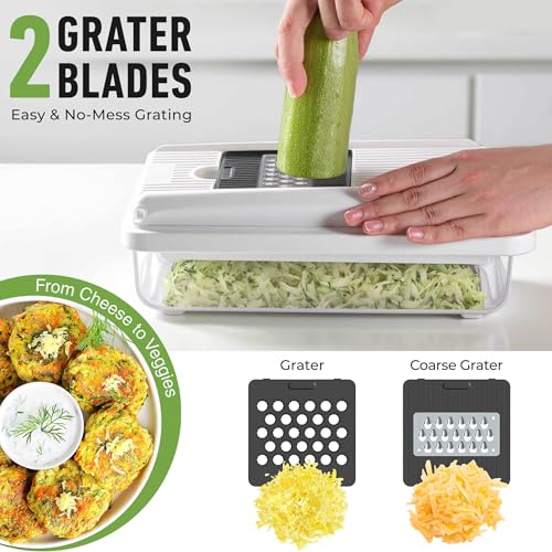 Vegetable Chopper and Mandoline Slicer - Food Dicer with Container & 6 Blades