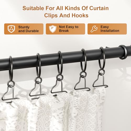 50 Pack Metal Curtain Rings with Eyelets - 1.5 Inch Heavy Duty Drapery Rings