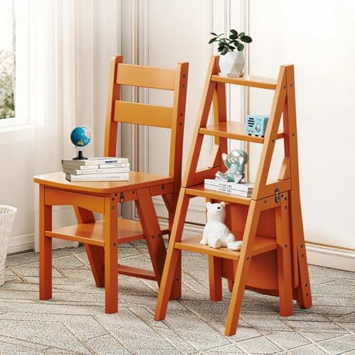 3-in-1 Folding Ladder Chair & Step Stool - Solid Wood Convertible Rack