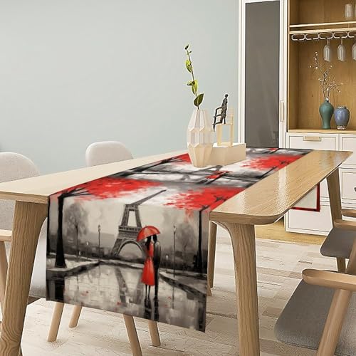 Paris Eiffel Tower Table Runner Watercolor 13x36 in Pink-1 (Variation W13"x L36") by SHElifestyle