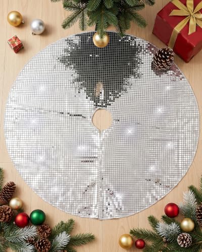 Eternal Beauty Silver 36-Inch Shiny Disco Christmas Tree Skirt for Holiday Decorations