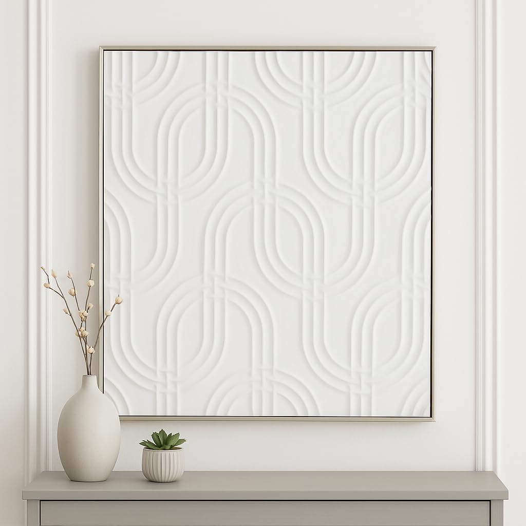 Skiennix Modern Abstract Canvas Wall Art - Textured Geometric Panels for Living Room & Bathroom - 40" White