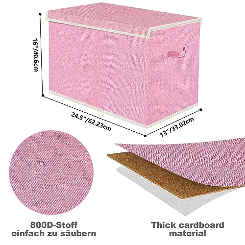 82L Collapsible Toy Storage Box with Lid, Pink Fabric Organizer Bin