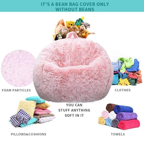 Fluffy Faux Fur Bean Bag Chair Cover - Stuffed Animal Storage Organizer