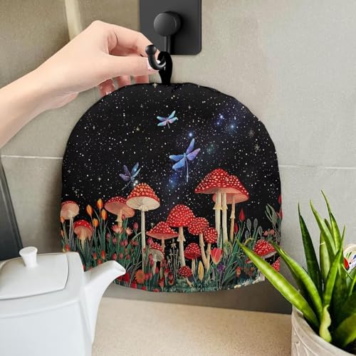 Insulated Mushroom Dragonfly Teapot Cozy, Thermal Tea Pot Warmer Cover