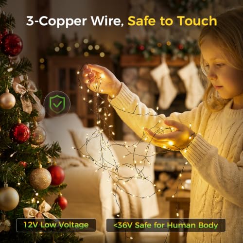 WEGRASY 33ft 300 LED Christmas Fairy String Lights, Plug-in, 8 Modes, Warm White with Green Wire