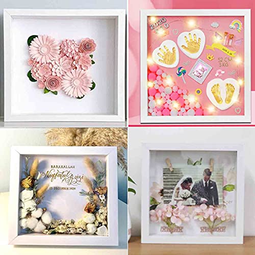 8x8 Shadow Box Frame with Letter Stickers - White 3D Display Case